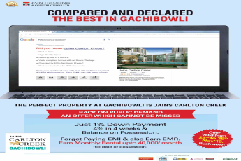Just 1% down payment and balance on possession at Jains Carlton Creek in Hyderabad